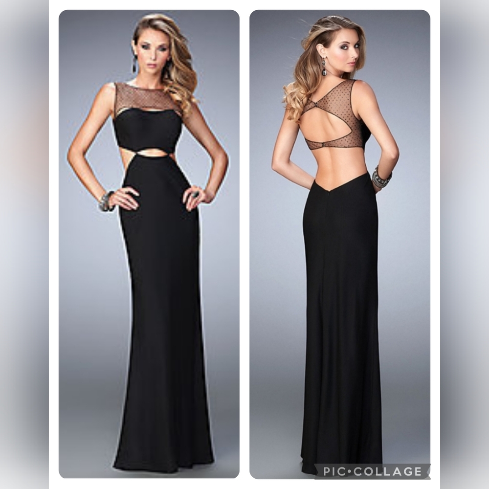 La Femme Fitted Black Sheer Cutout Dress Size 2